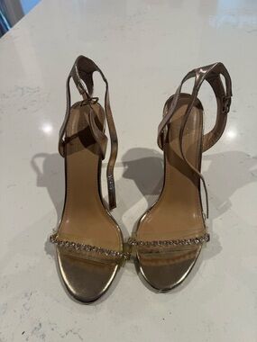 Charlotte Russe Metallic Gold Crystal-Embellished Ankle Strap Heels